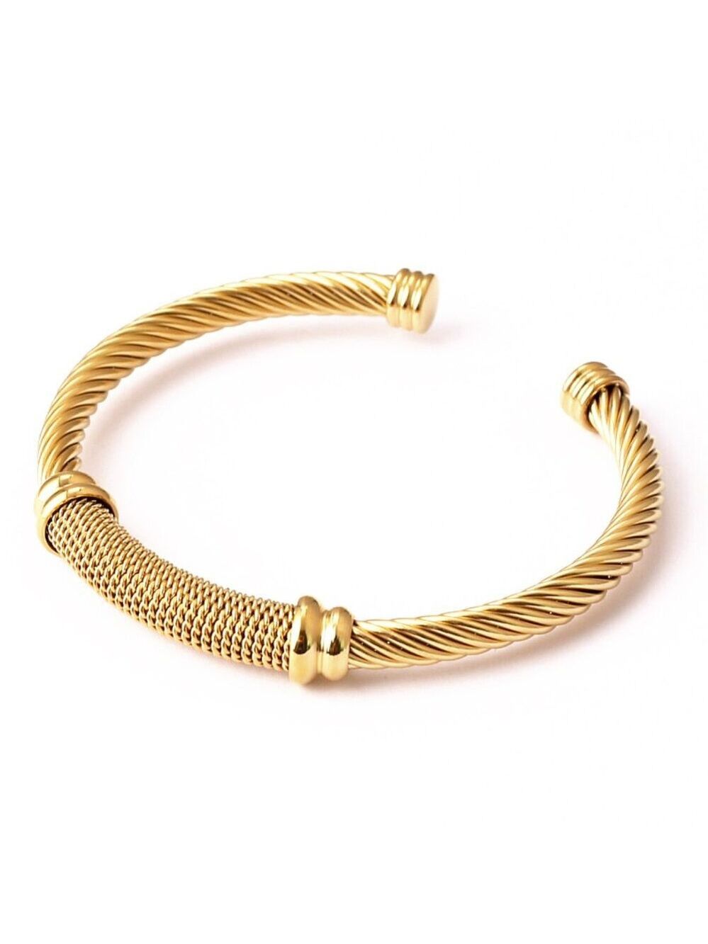 18K Gold Plated Twisted Cuff Mesh Bangle Bracelet